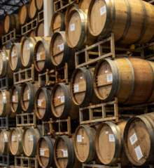 Picture of stacked wine barrels